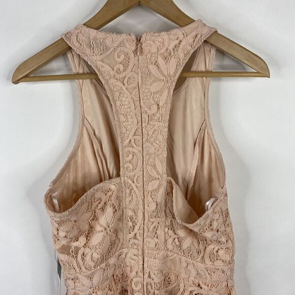 Lulus Dress Size Medium Womens Pink Lace Halter Sleeveless Skater Lined Pleated - Picture 6 of 8